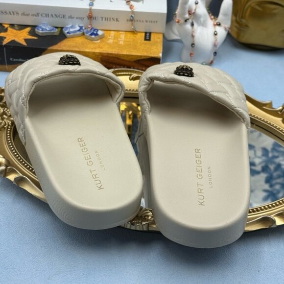 🆕 KURT GEIGER LONDON 🧿 NWOB Meena Eagle Quilted Slide, Bone - Sz 37 US 7 - Picture 12 of 15